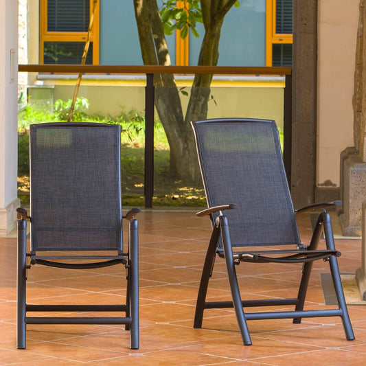 Folding Patio Chairs Set of 2, Aluminium Frame Reclining Sling Lawn Chairs with Adjustable High