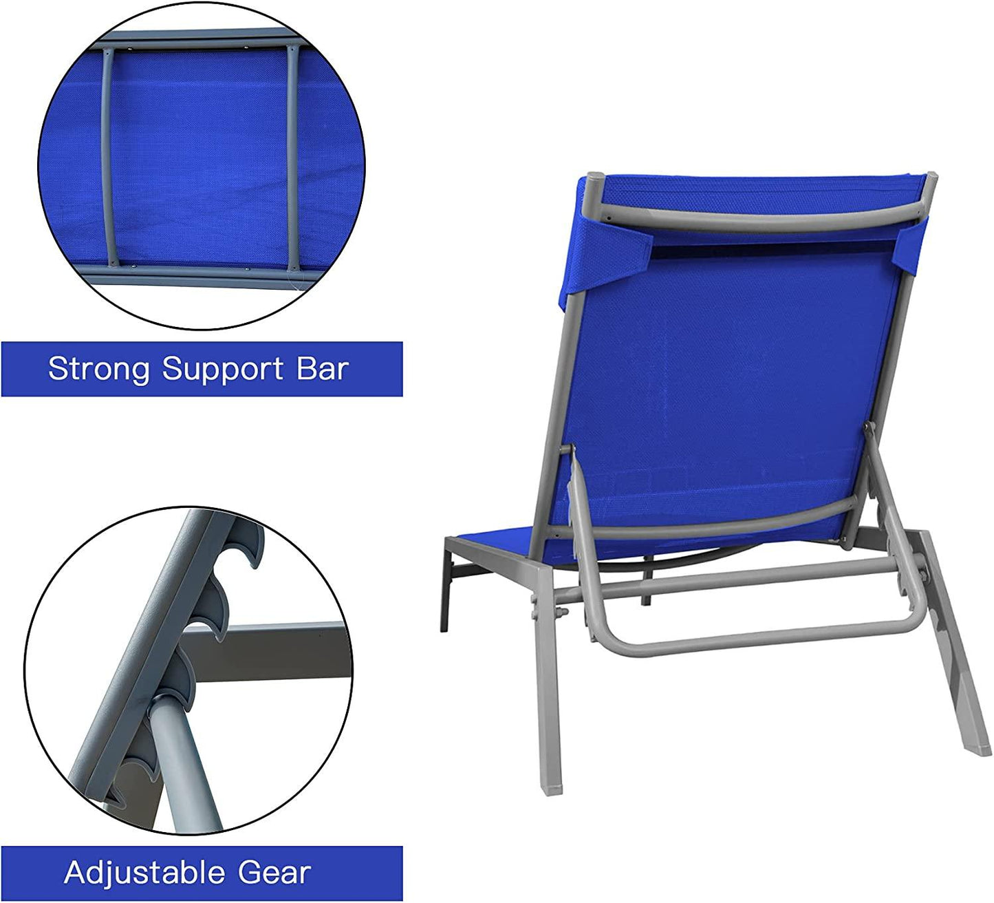 3 Pieces Aluminum Textilene Chaise Lounge Set with Side Table Outdoor,Adjustable Back