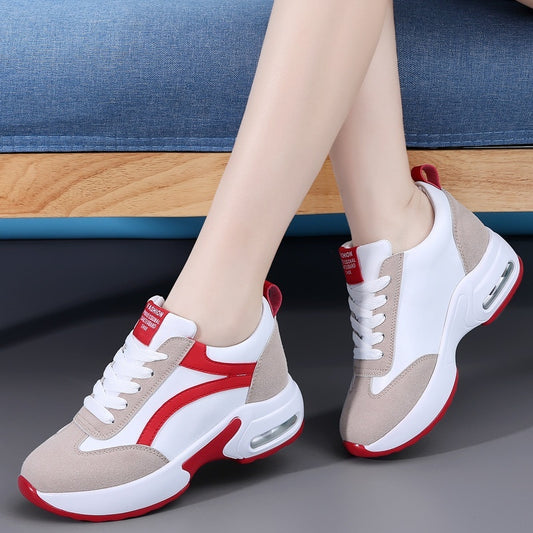 Women's All-match Sports Travel Casual Wedge Genuine Leather Elevator White Shoes