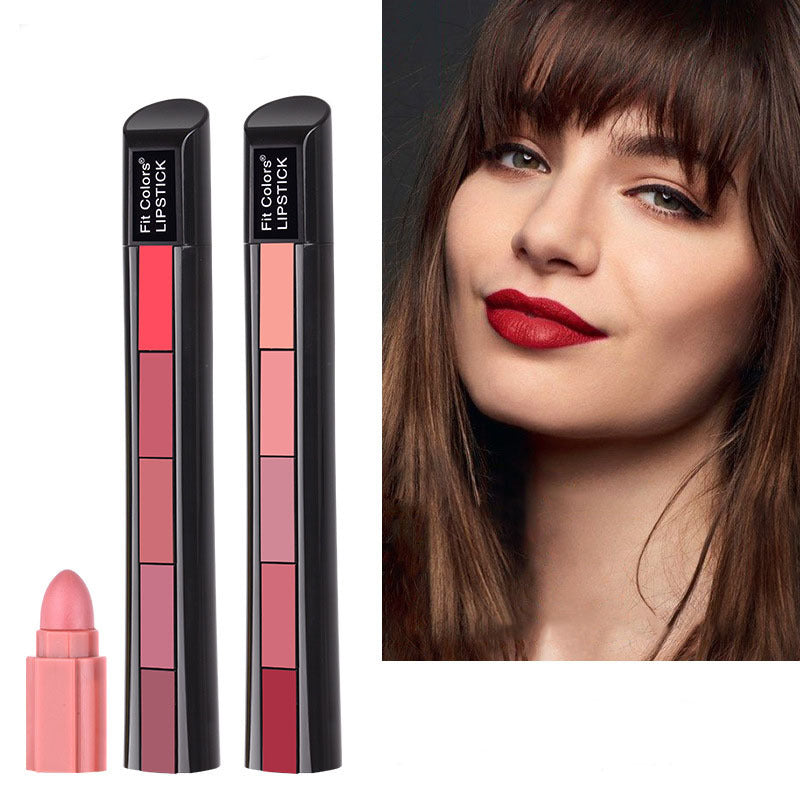 Set de pintalabios mate de 5 colores, barra de labios de terciopelo, brillo labial antiadherente, pintalabios rojo sexy de larga duración e impermeable