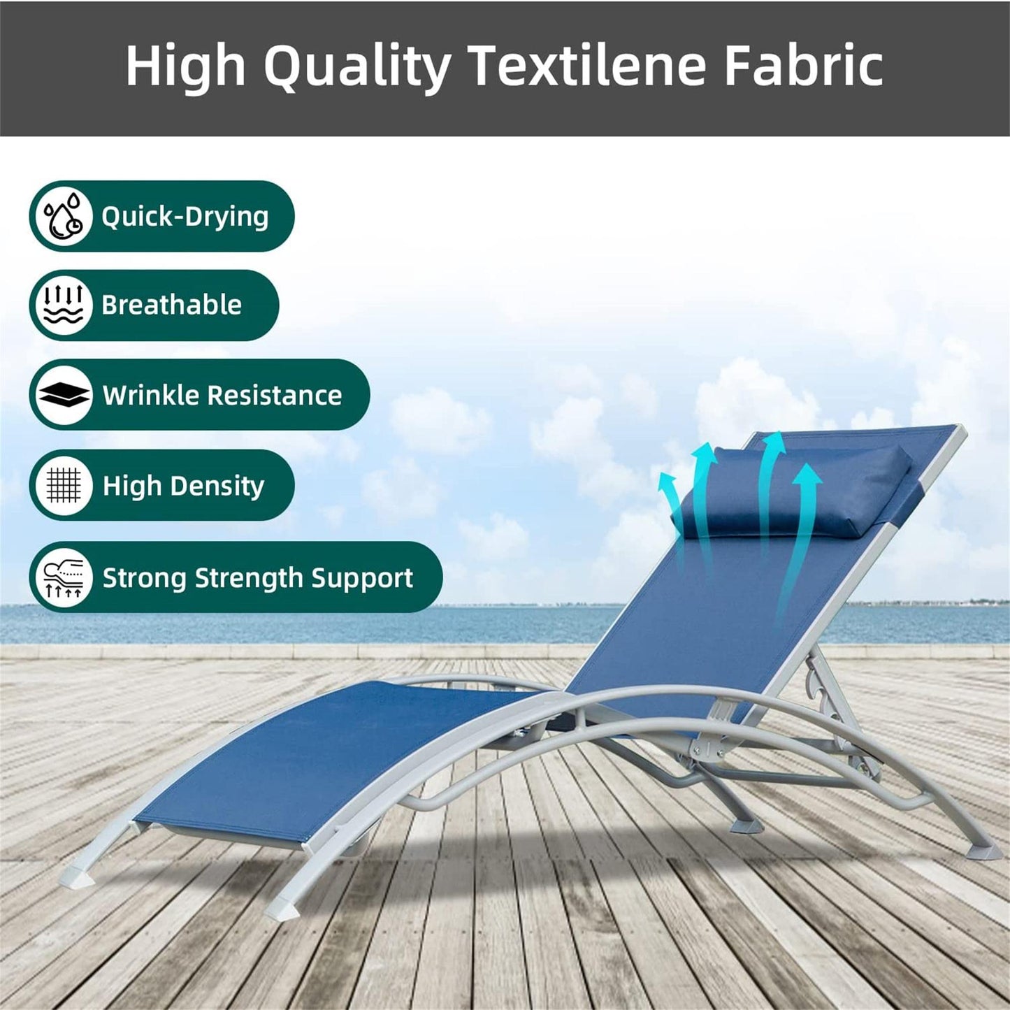 Patio Recliner Chairs with Adjustable Backrest and Removable Pillow for Indoor&Outdoor Beach Pool Sunbathing Lawn