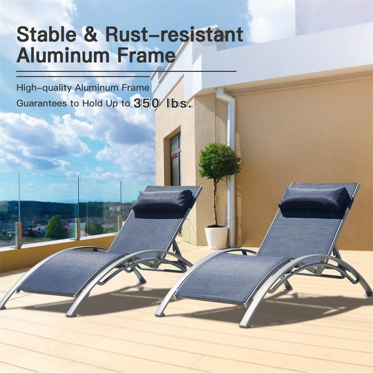 Patio Recliner Chairs with Adjustable Backrest and Removable Pillow for Indoor&Outdoor Beach Pool Sunbathing Lawn