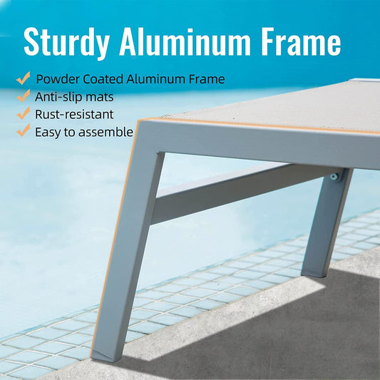 3 Pieces Aluminum Textilene Chaise Lounge Set with Side Table Outdoor,Adjustable Back