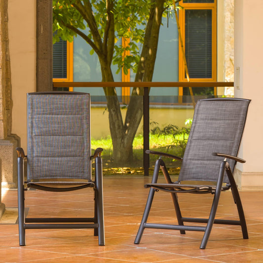 Folding Patio Chairs Set of 2, Aluminium Frame Reclining Sling Lawn Chairs with Adjustable High