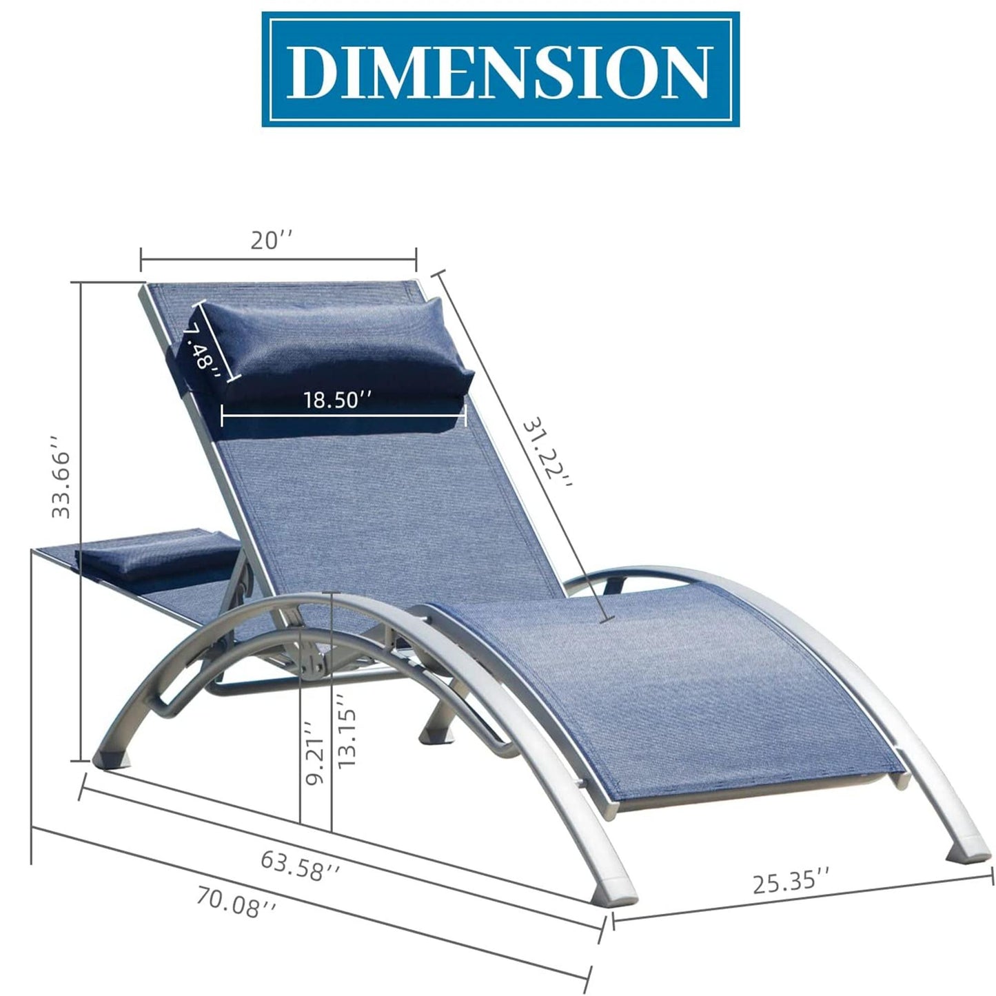 Patio Recliner Chairs with Adjustable Backrest and Removable Pillow for Indoor&Outdoor Beach Pool Sunbathing Lawn