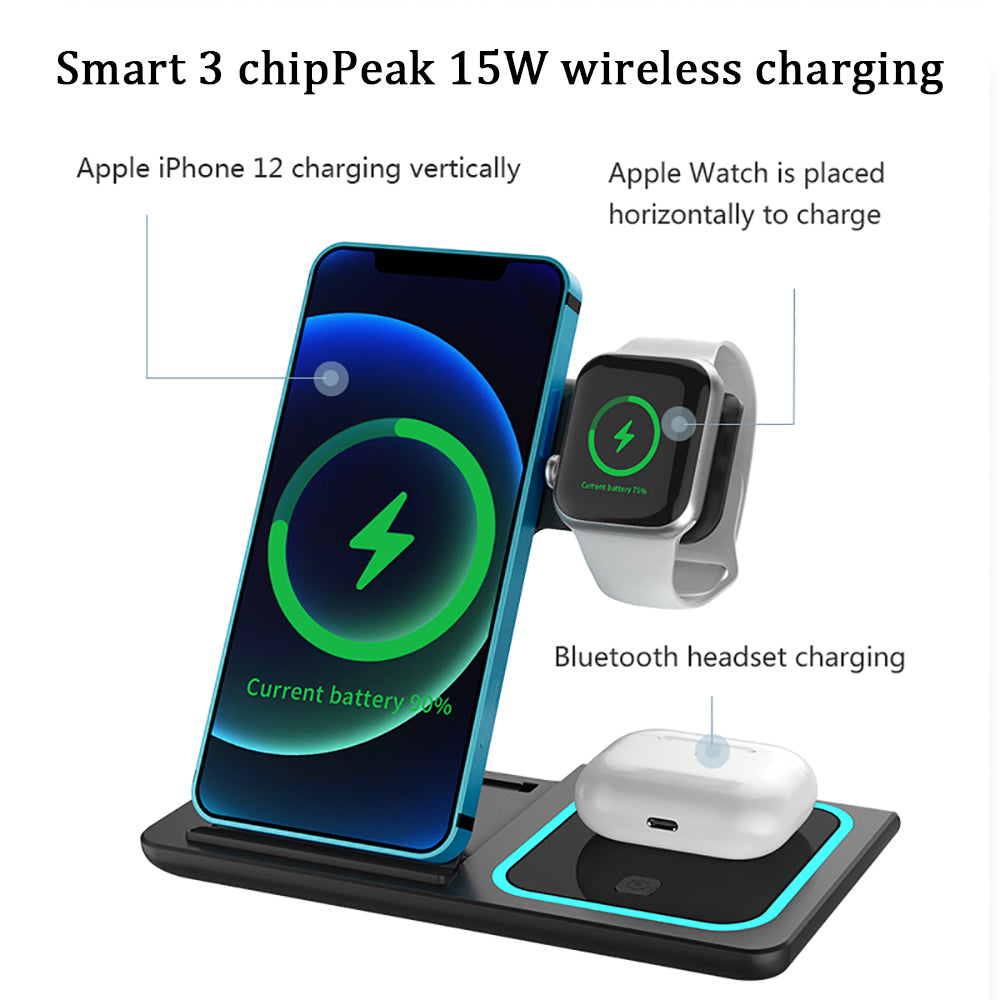 Top Foldable 3 in 1 Wireless Charger Foldable Charger 15w