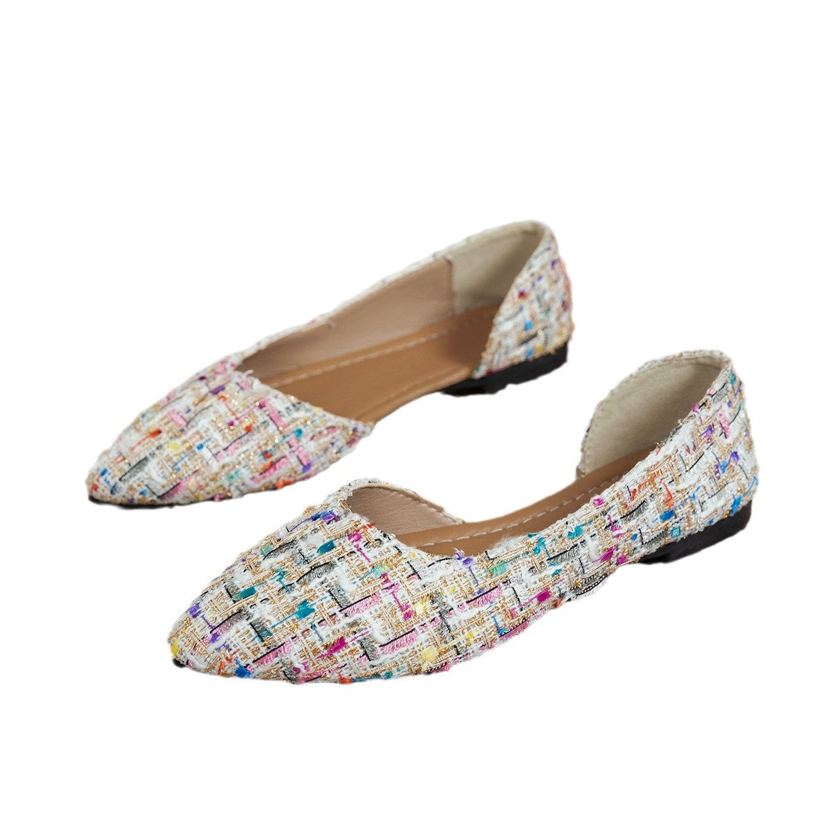 Zapatos de tacón bajo de tela informales para mujer que combinan con todo