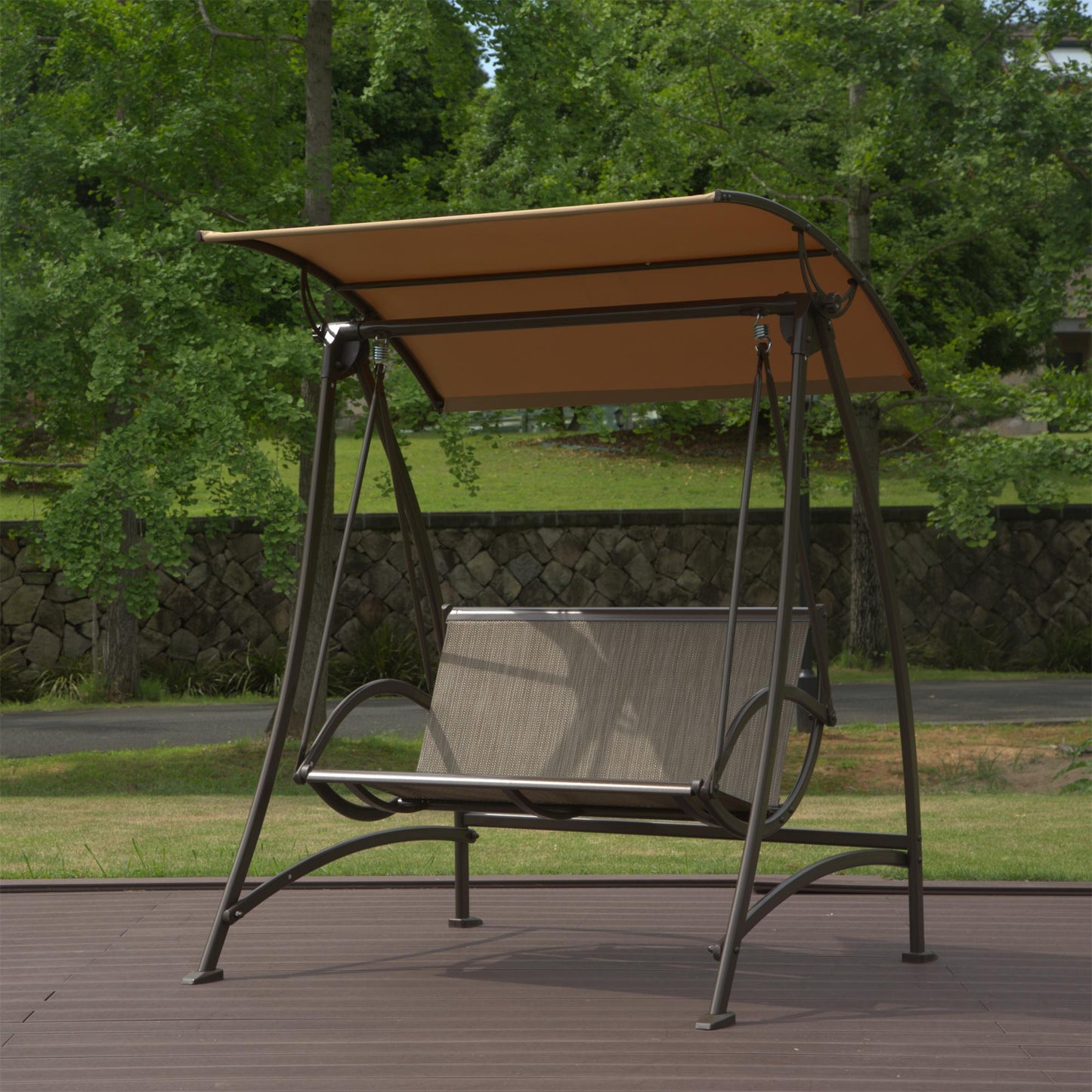 Outdoor Porch Swing with Adjustable Canopy and Durable Steel Frame, Patio Swing Glider for Garden, Deck, Porch, Backyard