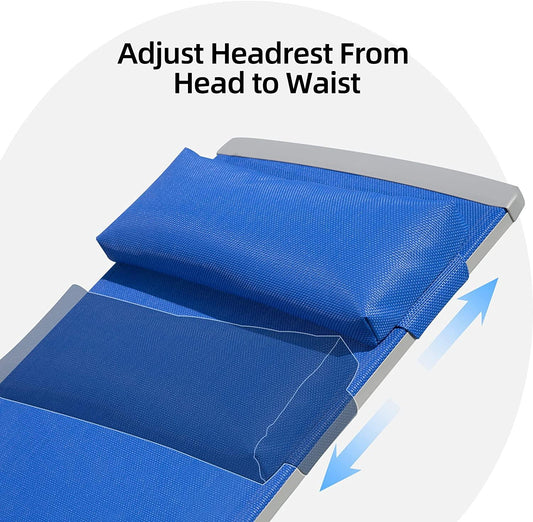 3 Pieces Aluminum Textilene Chaise Lounge Set with Side Table Outdoor,Adjustable Back