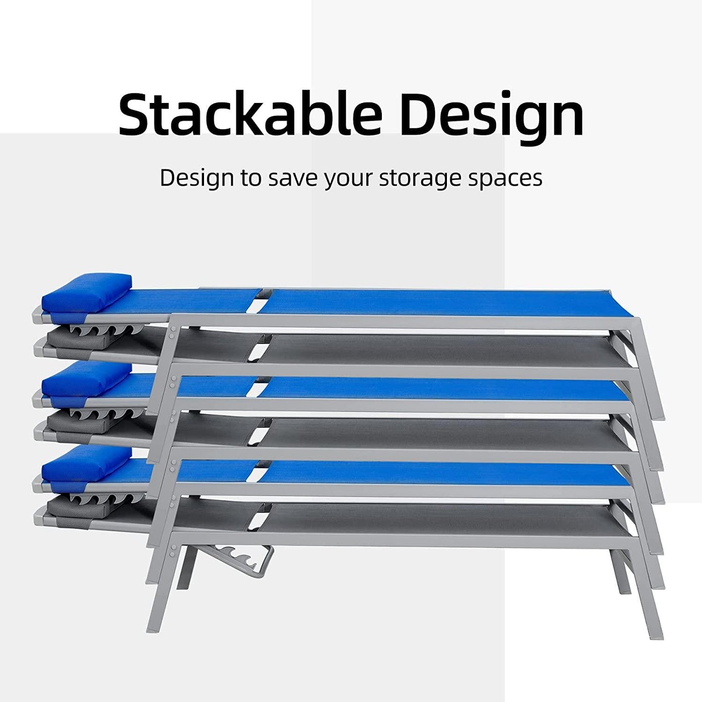 3 Pieces Aluminum Textilene Chaise Lounge Set with Side Table Outdoor,Adjustable Back