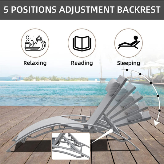 Patio Recliner Chairs with Adjustable Backrest and Removable Pillow for Indoor&Outdoor Beach Pool Sunbathing Lawn