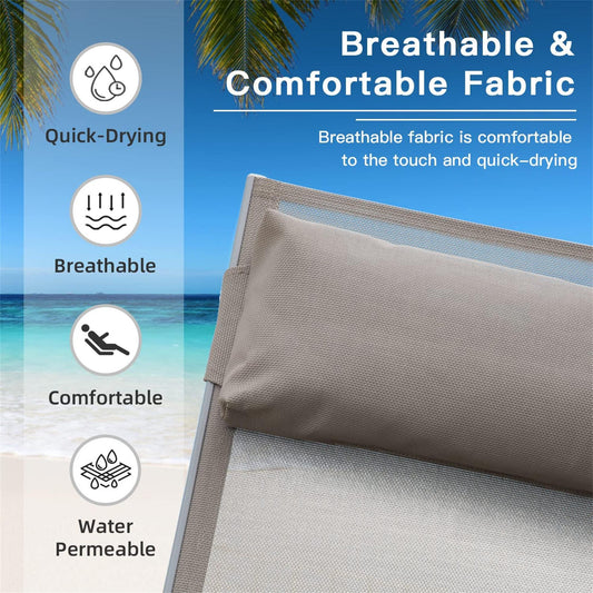 Patio Recliner Chairs with Adjustable Backrest and Removable Pillow for Indoor&Outdoor Beach Pool Sunbathing Lawn