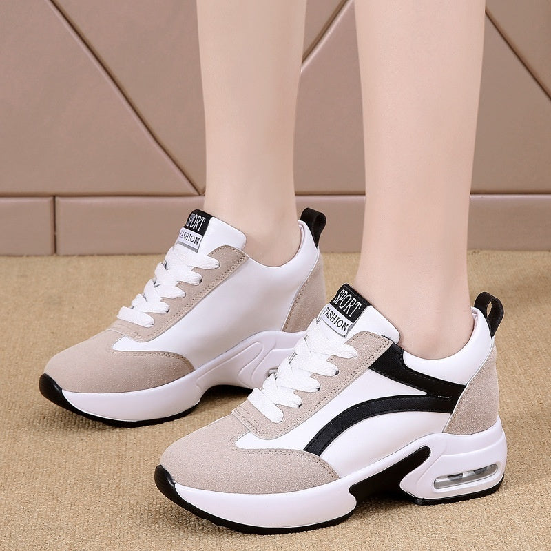 Women's All-match Sports Travel Casual Wedge Genuine Leather Elevator White Shoes