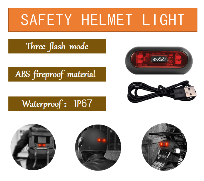 Motorcycle, Bike Helmet Safety LED Taillight (Chargeable)