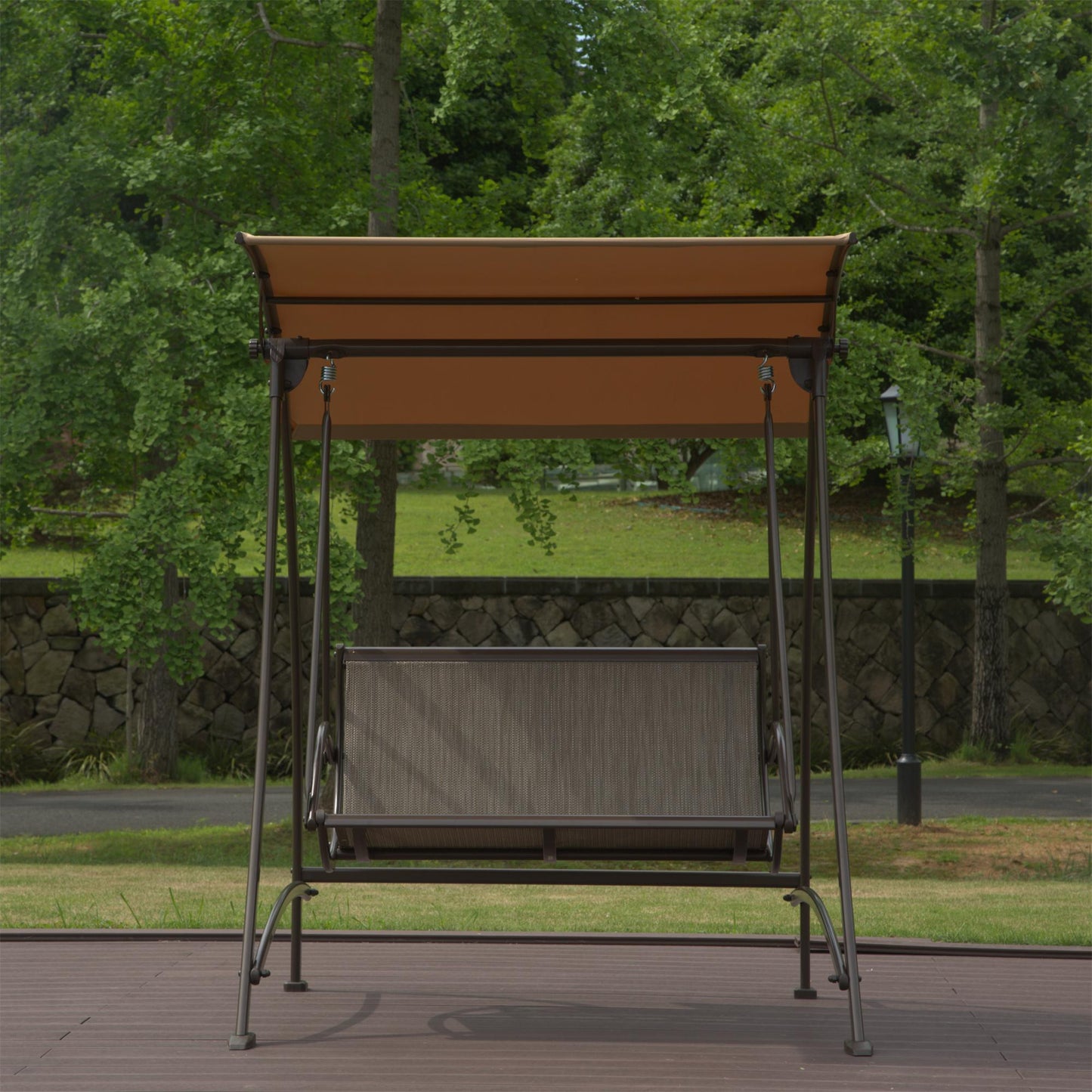 Outdoor Porch Swing with Adjustable Canopy and Durable Steel Frame, Patio Swing Glider for Garden, Deck, Porch, Backyard