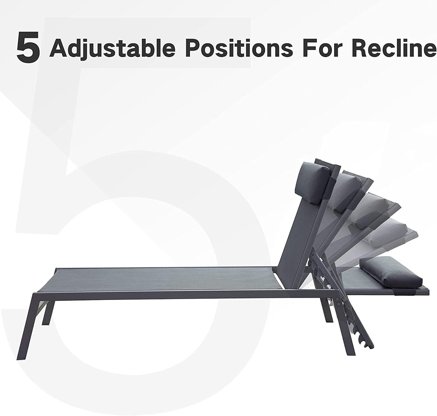 3 Pieces Aluminum Textilene Chaise Lounge Set with Side Table Outdoor,Adjustable Back