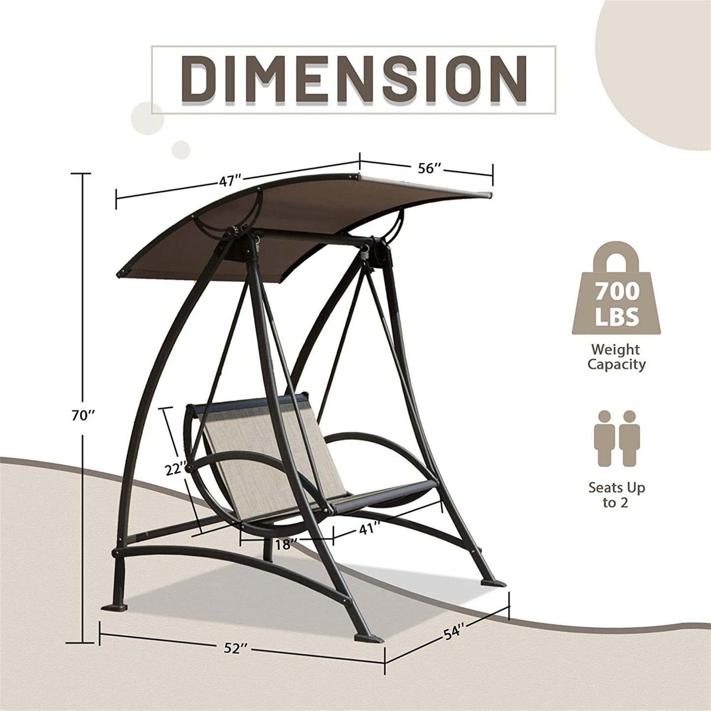 Outdoor Porch Swing with Adjustable Canopy and Durable Steel Frame, Patio Swing Glider for Garden, Deck, Porch, Backyard