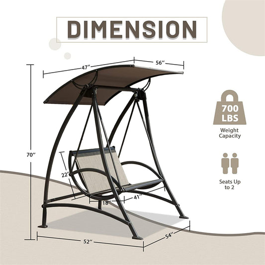 Outdoor Porch Swing with Adjustable Canopy and Durable Steel Frame, Patio Swing Glider for Garden, Deck, Porch, Backyard