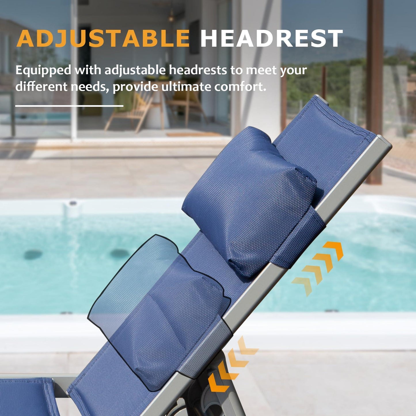 Aluminum Pool Lounge Chairs with Side Table and Wheels, Textilene Padded Adjustable Recliner All Weather for Poolside, Beach, Yard, Balcony