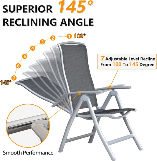 Patio Folding Chairs Set of 2, Aluminium Frame Outdoor Reclining Patio Chairs,Adjustable High Back Lawn Chairs