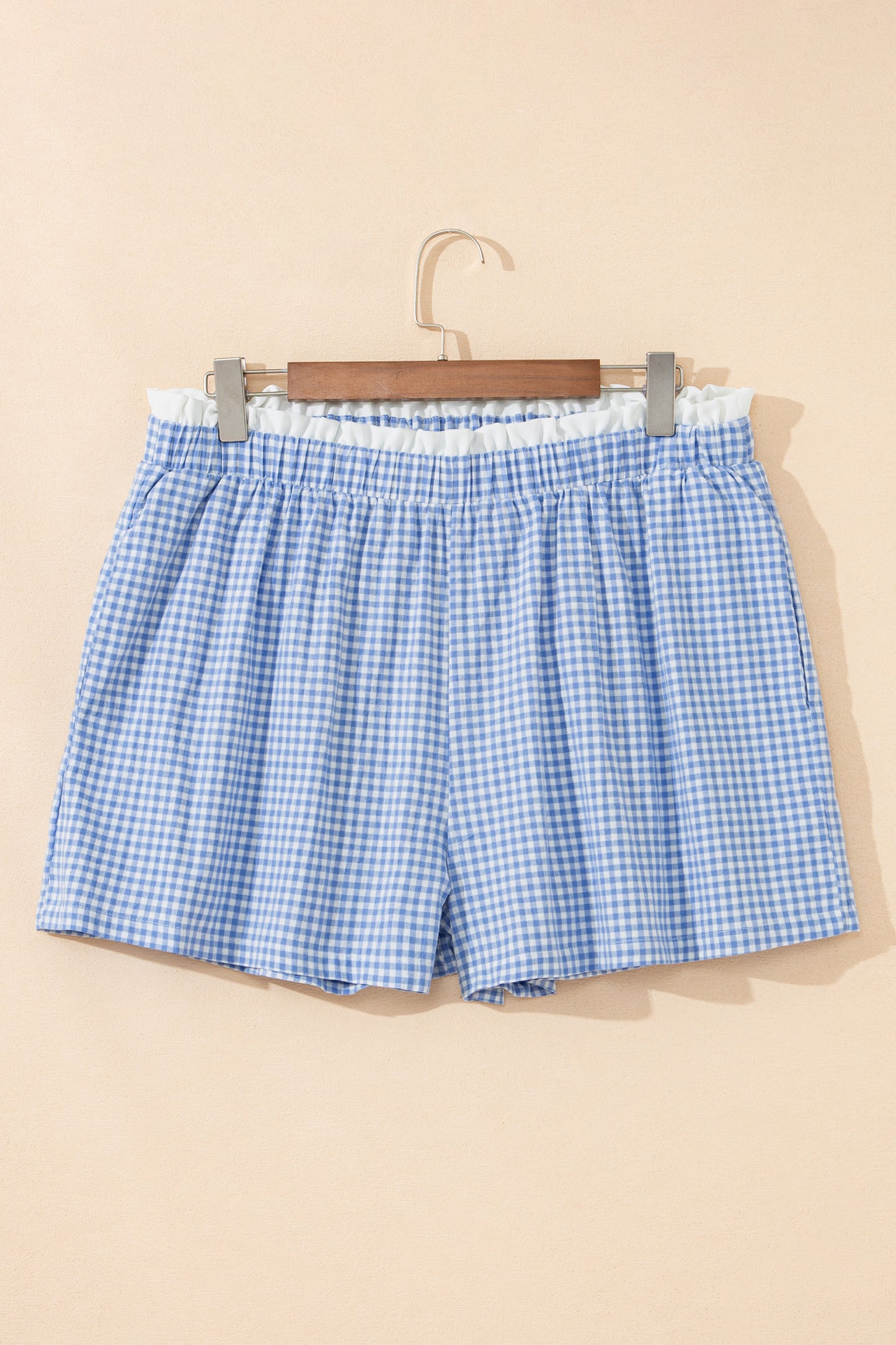 Red Contrast Trim Plaid Print Plus Size Shorts