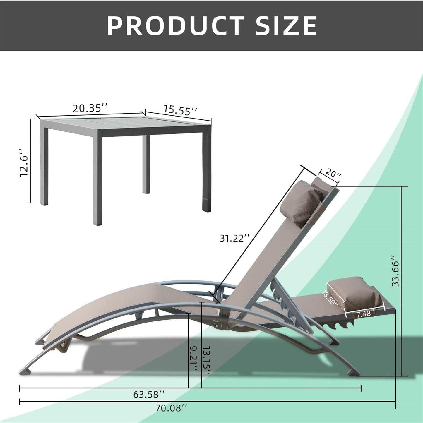 Patio Recliner Chairs with Adjustable Backrest and Removable Pillow for Indoor&Outdoor Beach Pool Sunbathing Lawn
