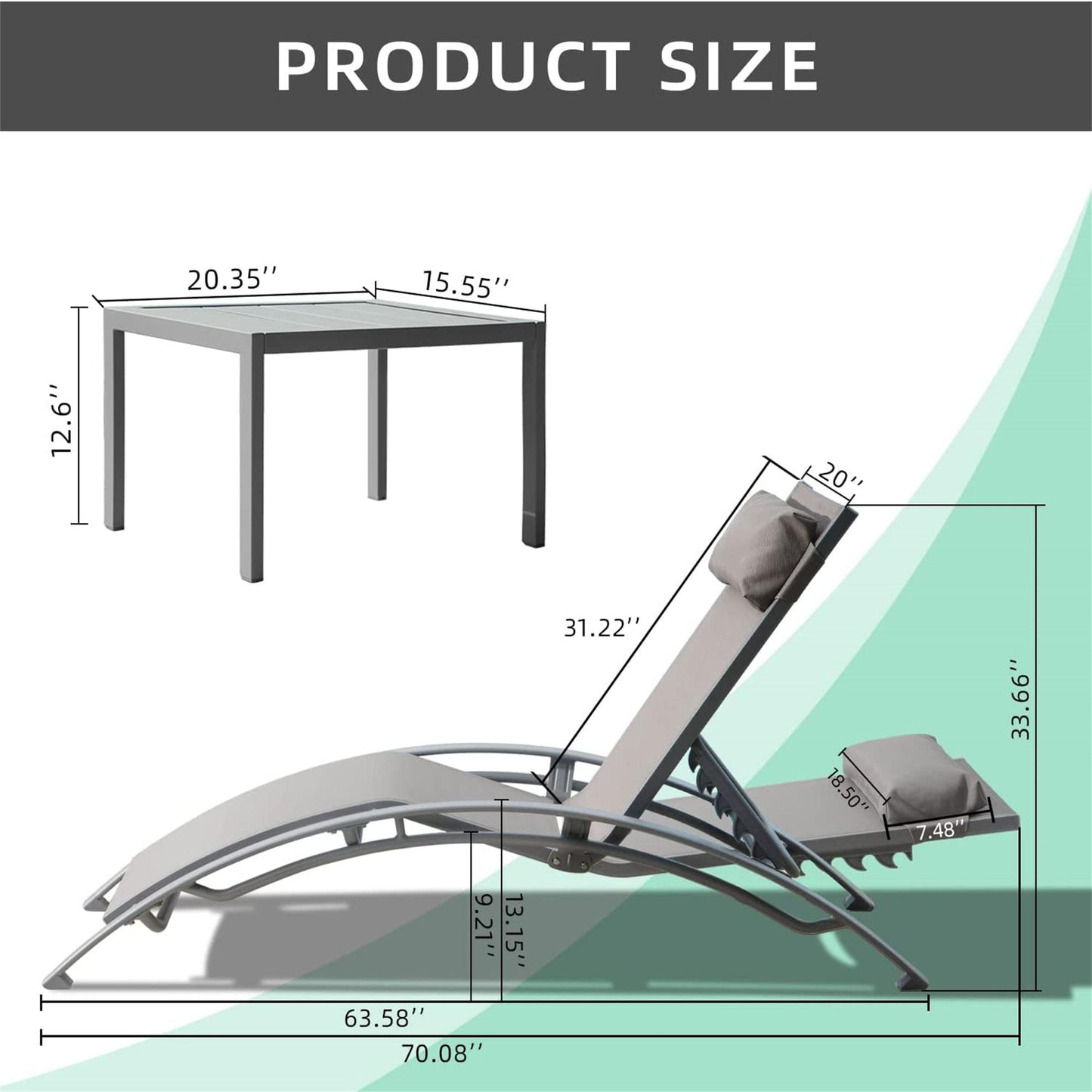 Patio Recliner Chairs with Adjustable Backrest and Removable Pillow for Indoor&Outdoor Beach Pool Sunbathing Lawn