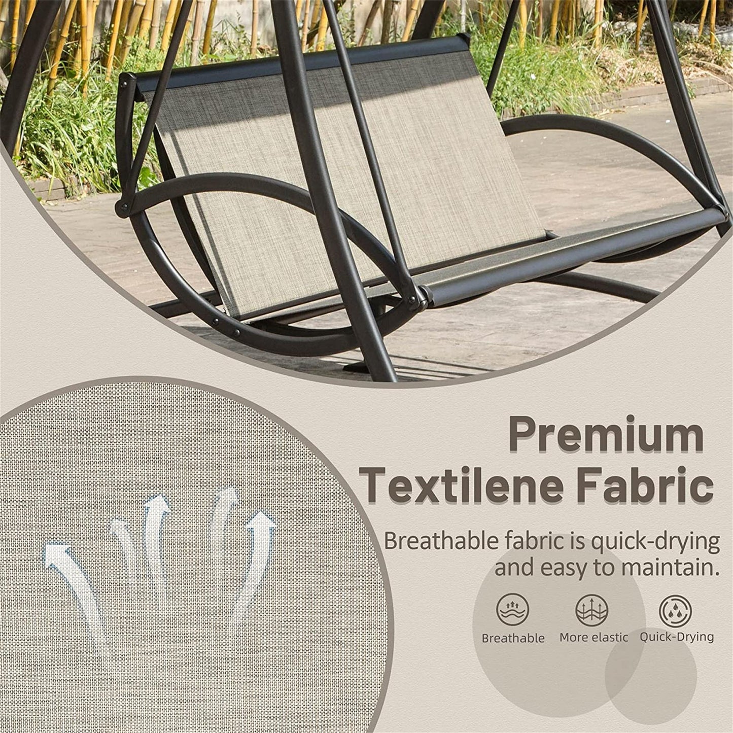 Outdoor Porch Swing with Adjustable Canopy and Durable Steel Frame, Patio Swing Glider for Garden, Deck, Porch, Backyard
