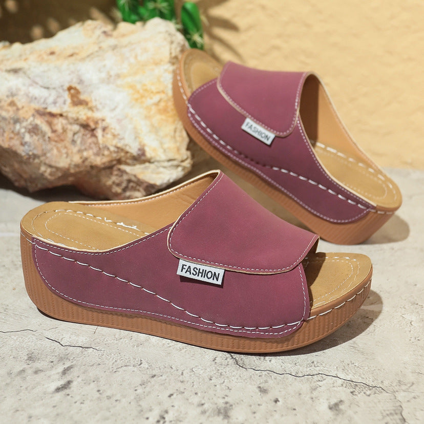 Plus Size Platform Casual Slippers Women's Stylish Peep Toe Wedge Slippers