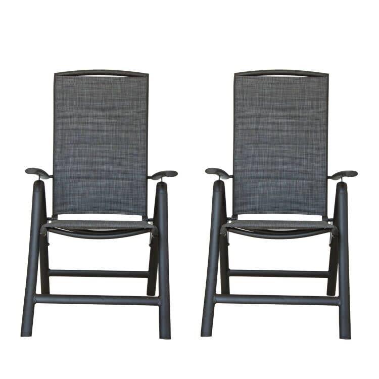 Folding Patio Chairs Set of 2, Aluminium Frame Reclining Sling Lawn Chairs with Adjustable High