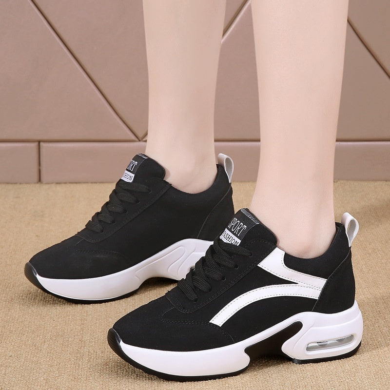 Women's All-match Sports Travel Casual Wedge Genuine Leather Elevator White Shoes
