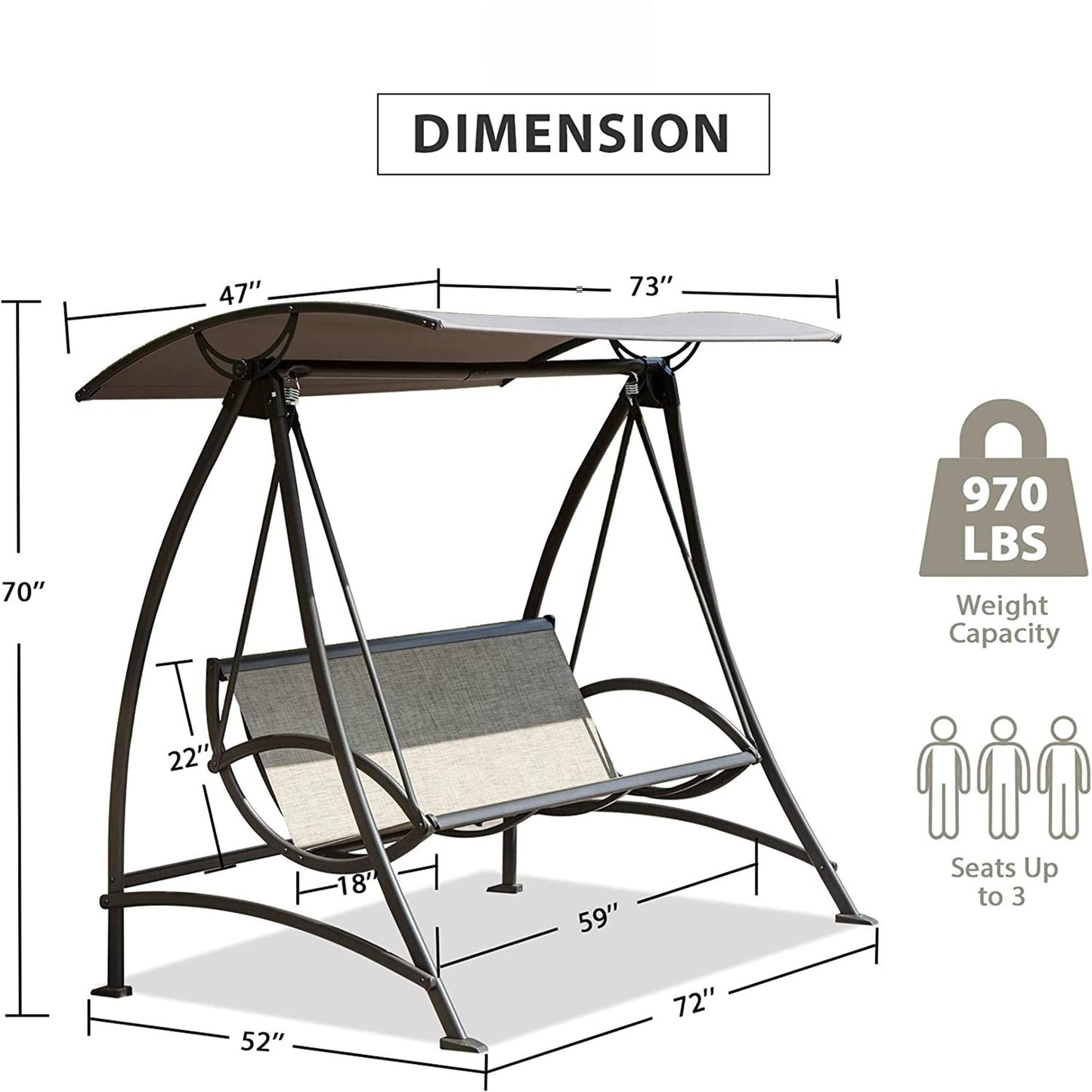 Outdoor Porch Swing with Adjustable Canopy and Durable Steel Frame, Patio Swing Glider for Garden, Deck, Porch, Backyard