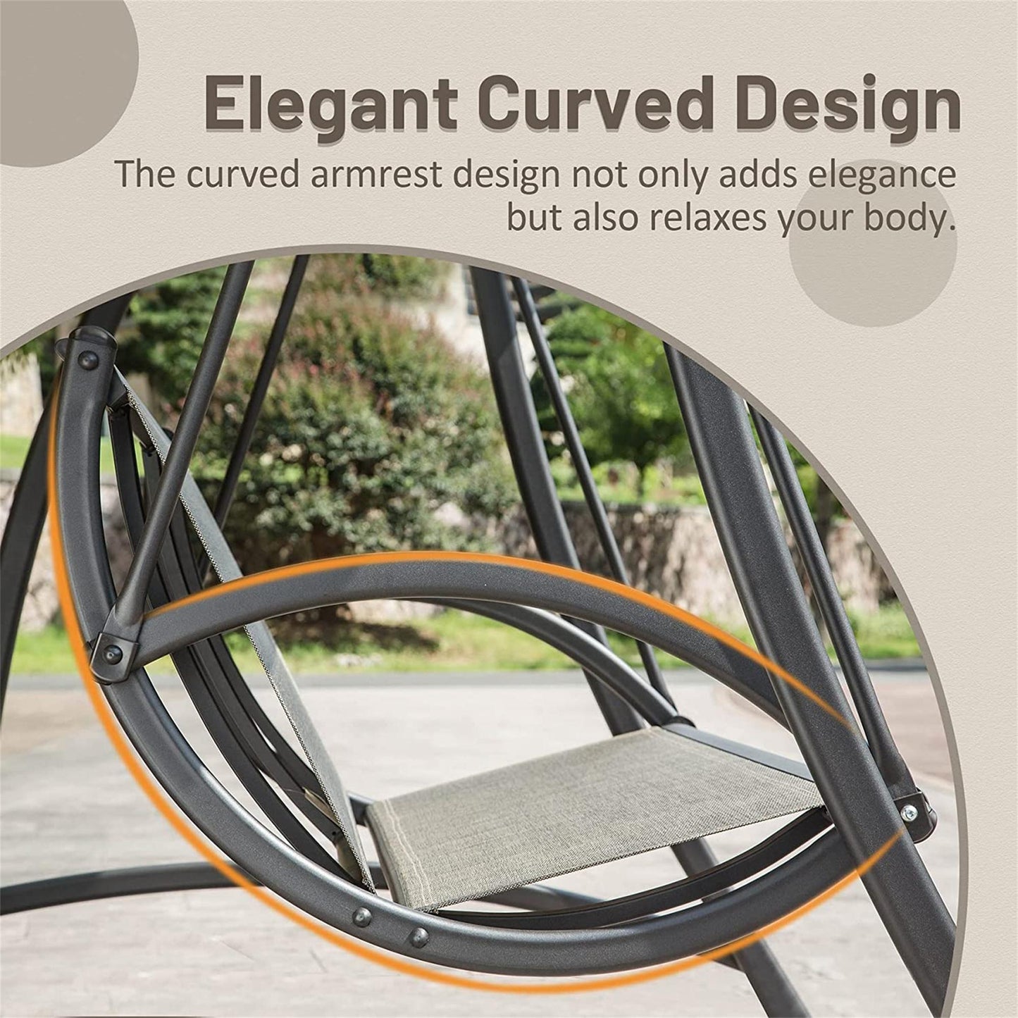 Outdoor Porch Swing with Adjustable Canopy and Durable Steel Frame, Patio Swing Glider for Garden, Deck, Porch, Backyard