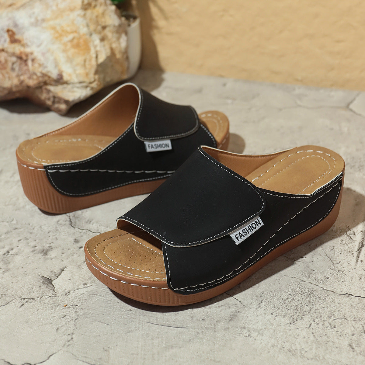 Plus Size Platform Casual Slippers Women's Stylish Peep Toe Wedge Slippers