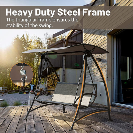 Outdoor Porch Swing with Adjustable Canopy and Durable Steel Frame, Patio Swing Glider for Garden, Deck, Porch, Backyard