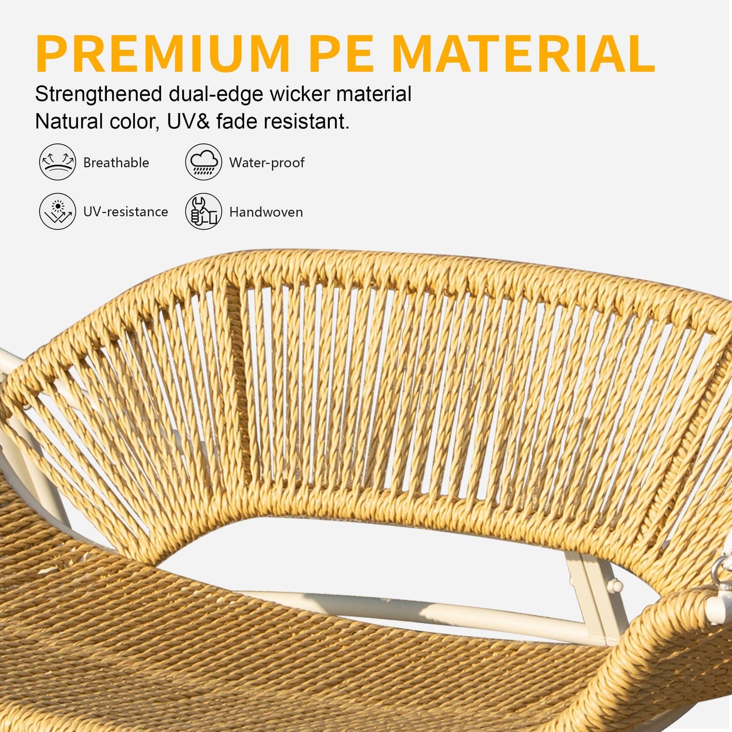 2-Seat Hanging Swing Chair with Thickened Cushions and Pillow, Rattan Porch Swing Chair Outdoor Hammock Chair for Porch, Backyard, Garden