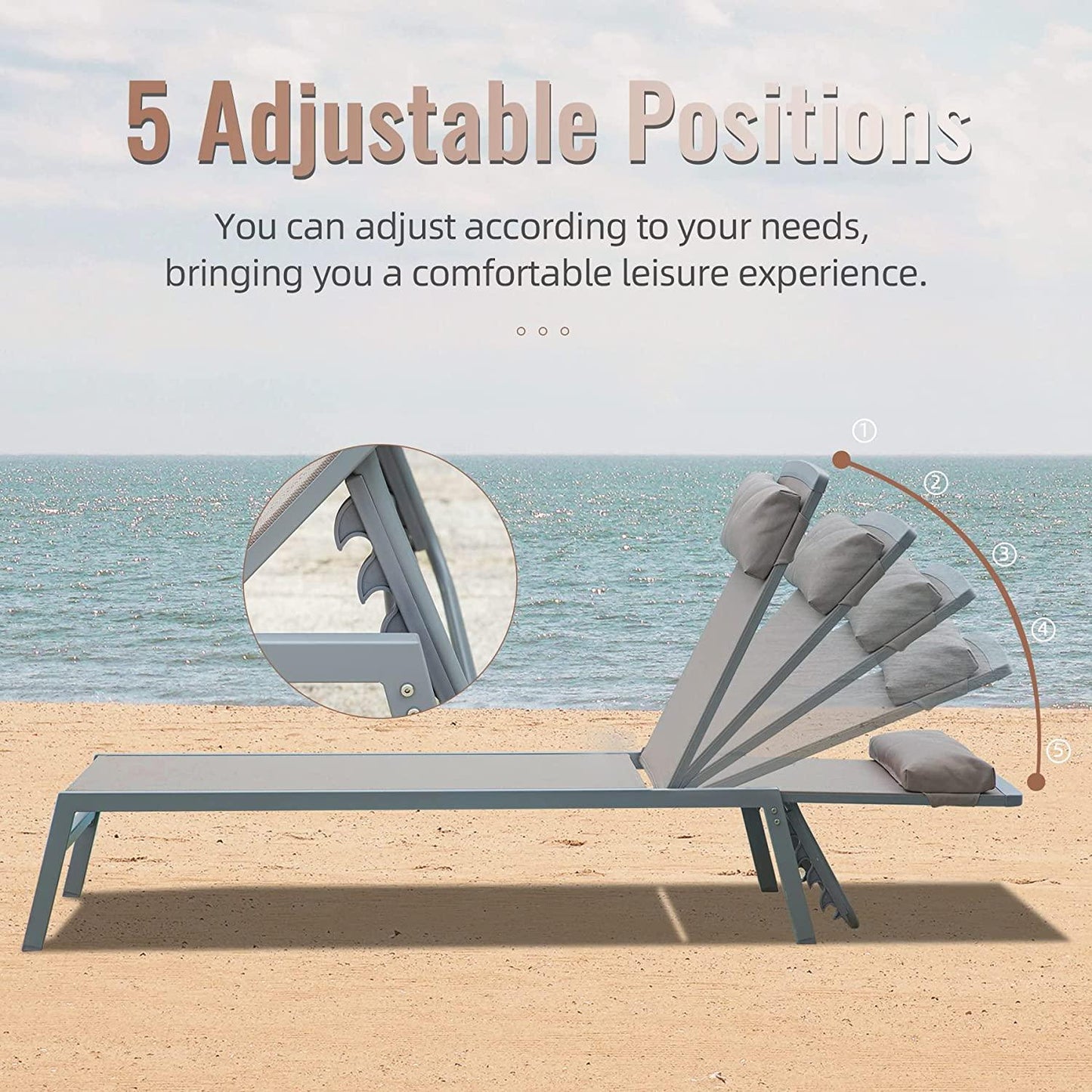 3 Pieces Aluminum Textilene Chaise Lounge Set with Side Table Outdoor,Adjustable Back