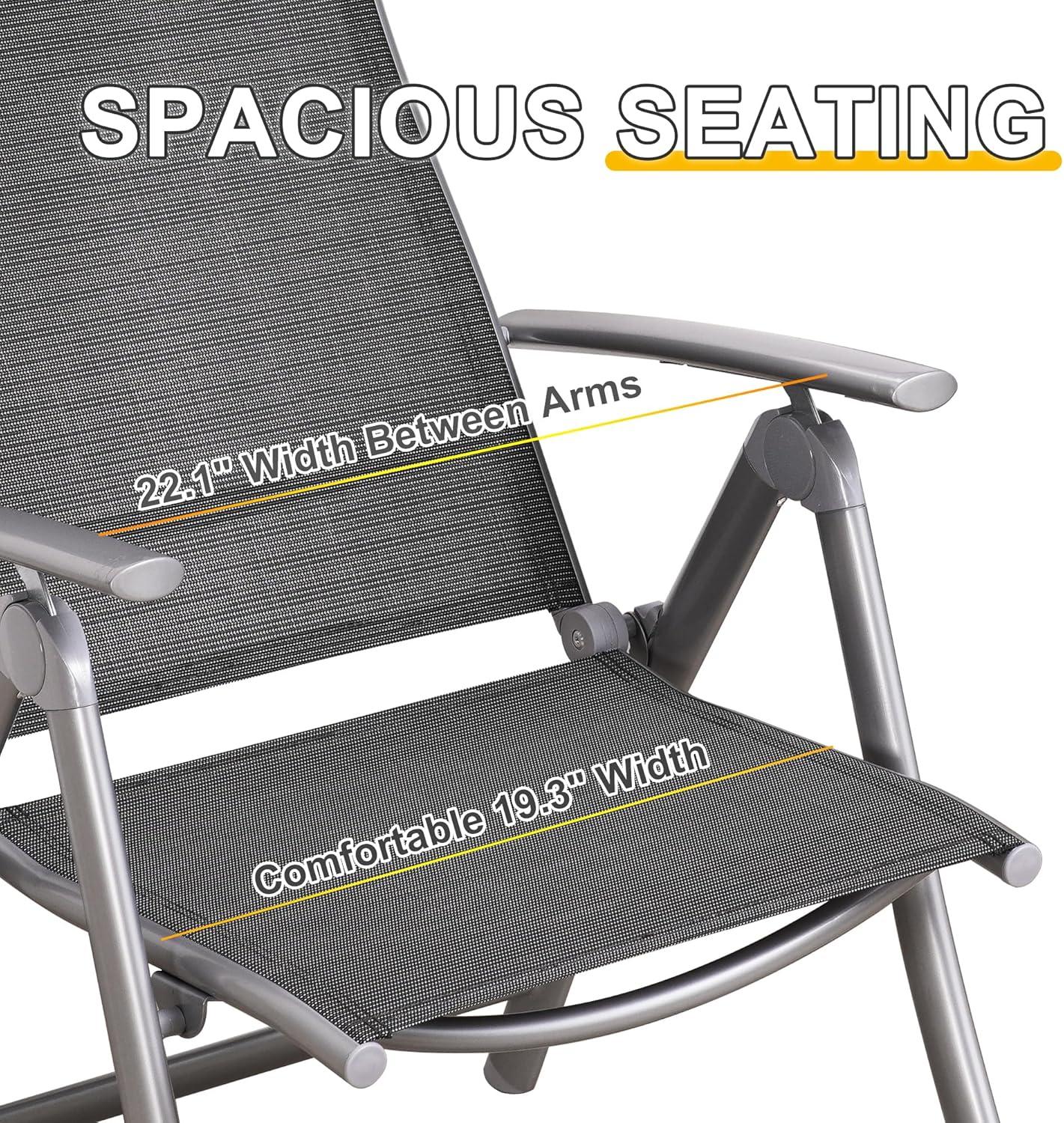 Patio Folding Chairs Set of 2, Aluminium Frame Outdoor Reclining Patio Chairs,Adjustable High Back Lawn Chairs