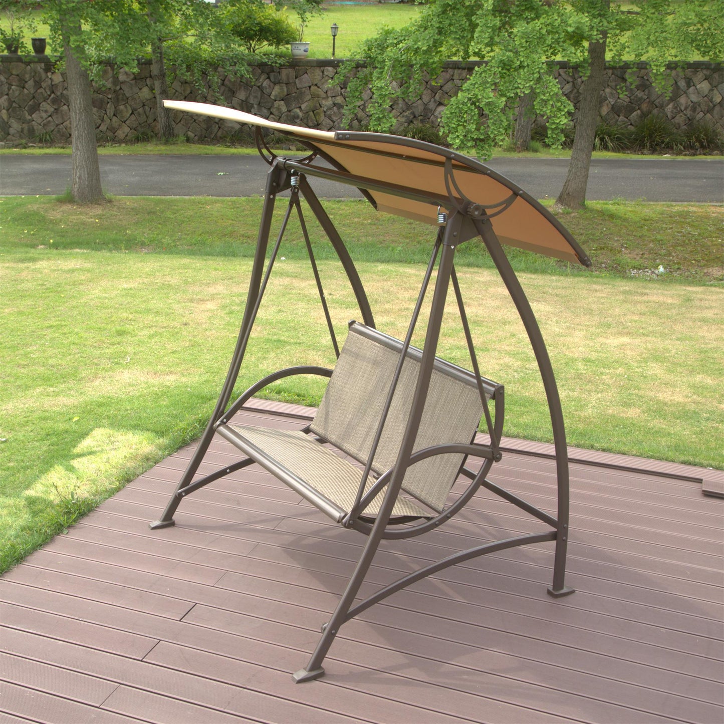 Outdoor Porch Swing with Adjustable Canopy and Durable Steel Frame, Patio Swing Glider for Garden, Deck, Porch, Backyard