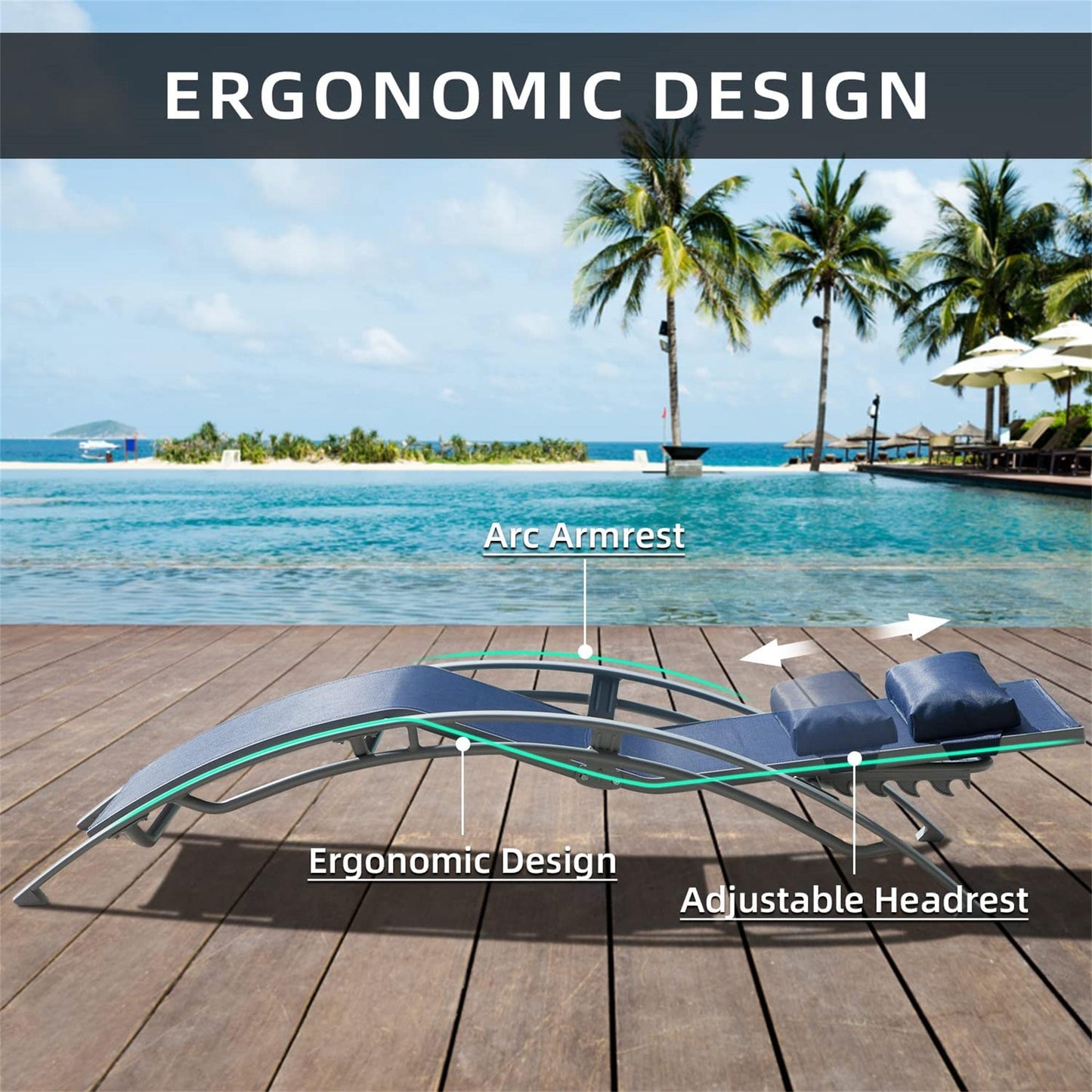 Patio Recliner Chairs with Adjustable Backrest and Removable Pillow for Indoor&Outdoor Beach Pool Sunbathing Lawn