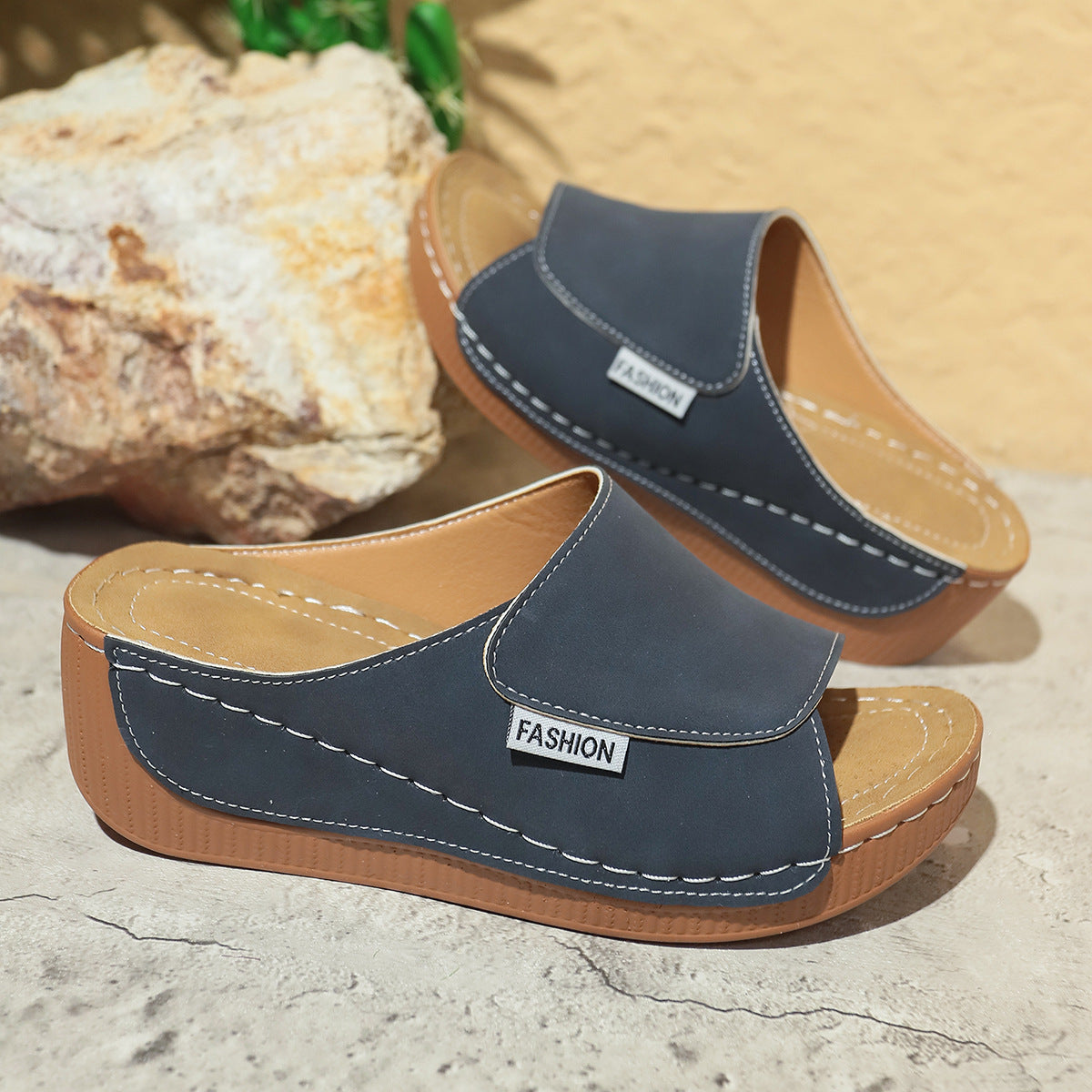 Plus Size Platform Casual Slippers Women's Stylish Peep Toe Wedge Slippers