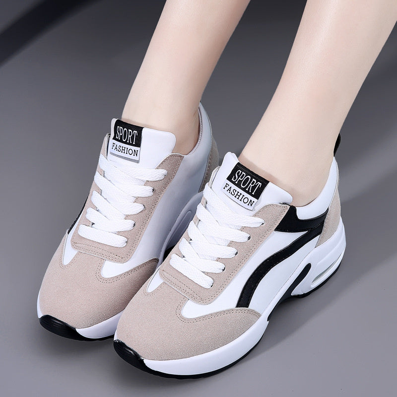 Women's All-match Sports Travel Casual Wedge Genuine Leather Elevator White Shoes