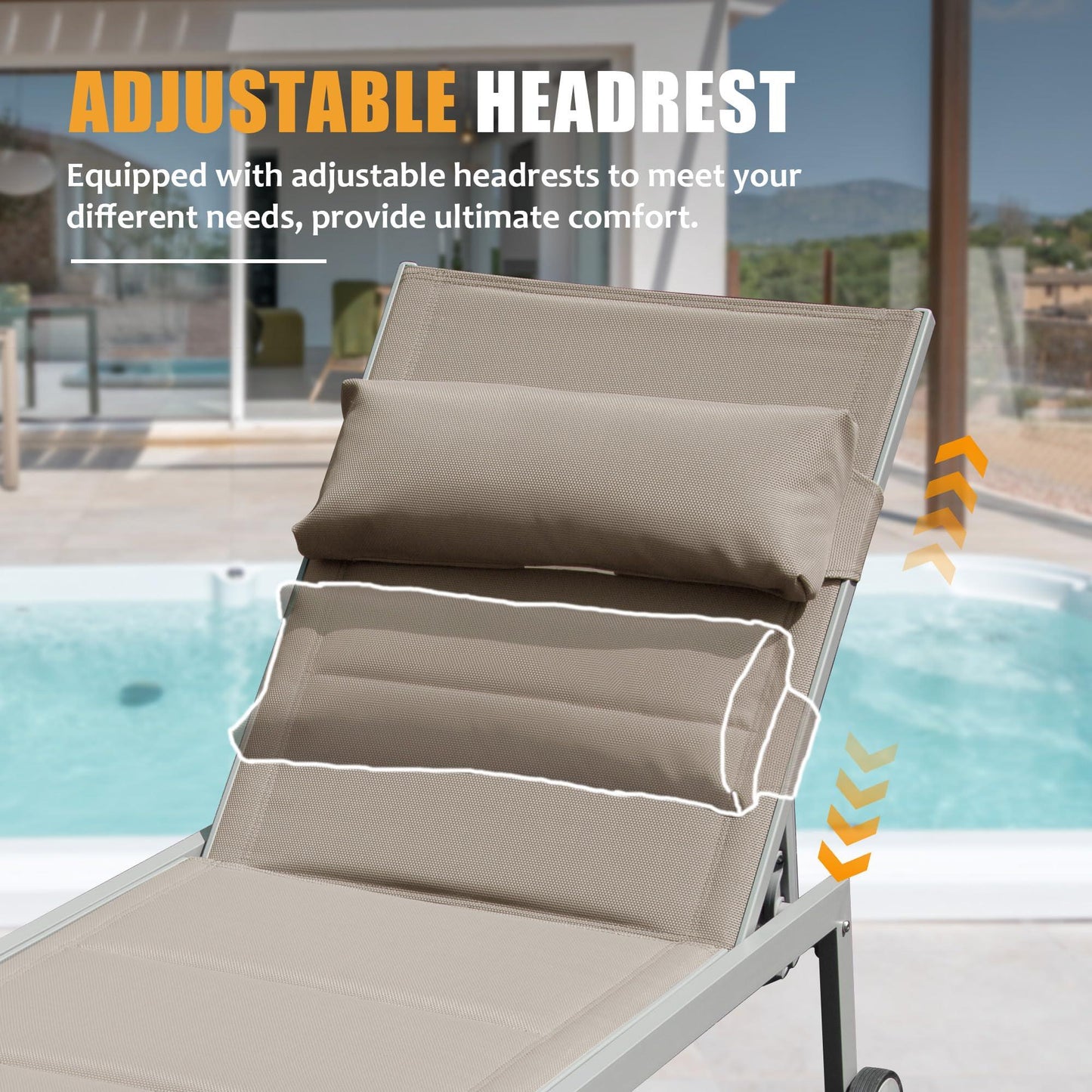 Aluminum Pool Lounge Chairs with Side Table and Wheels, Textilene Padded Adjustable Recliner All Weather for Poolside, Beach, Yard, Balcony