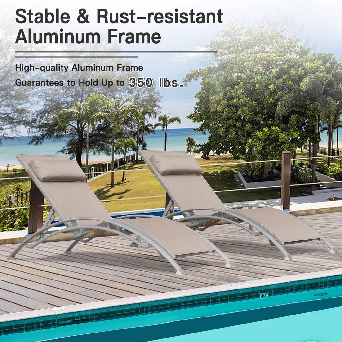 Patio Recliner Chairs with Adjustable Backrest and Removable Pillow for Indoor&Outdoor Beach Pool Sunbathing Lawn