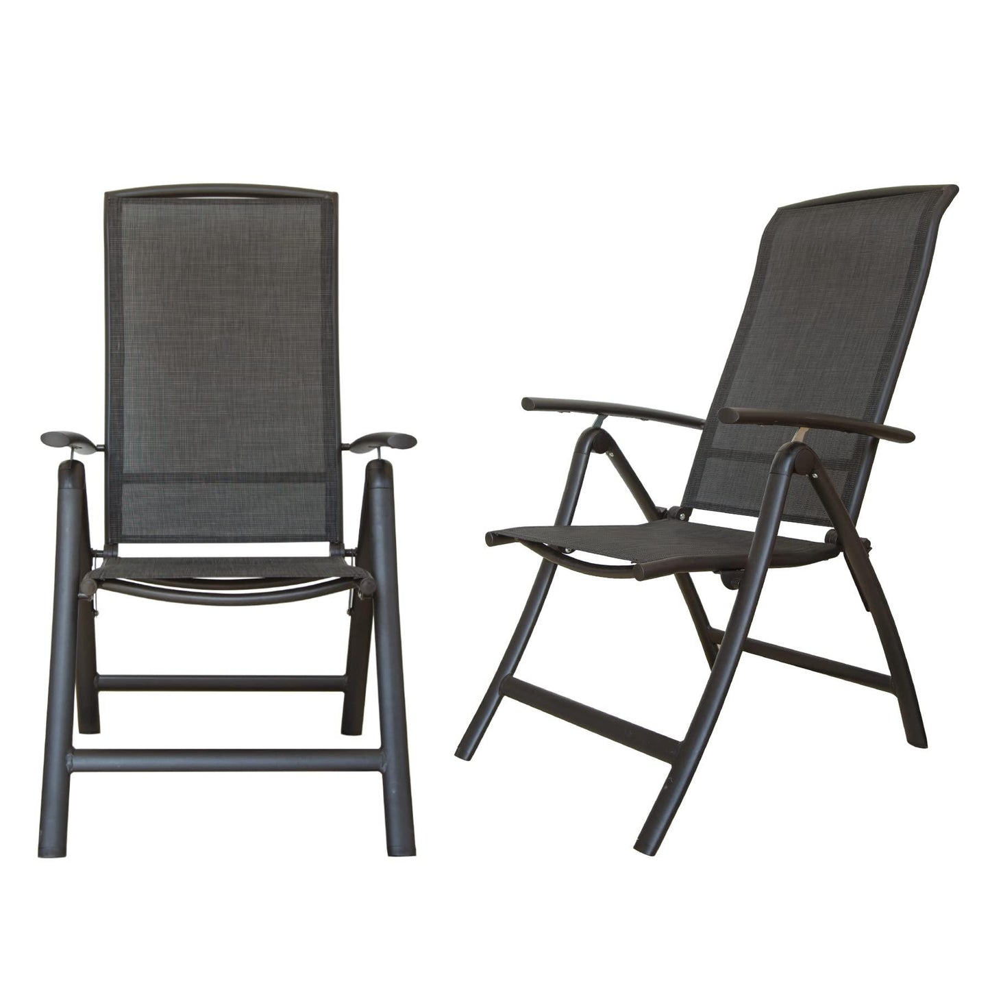 Folding Patio Chairs Set of 2, Aluminium Frame Reclining Sling Lawn Chairs with Adjustable High