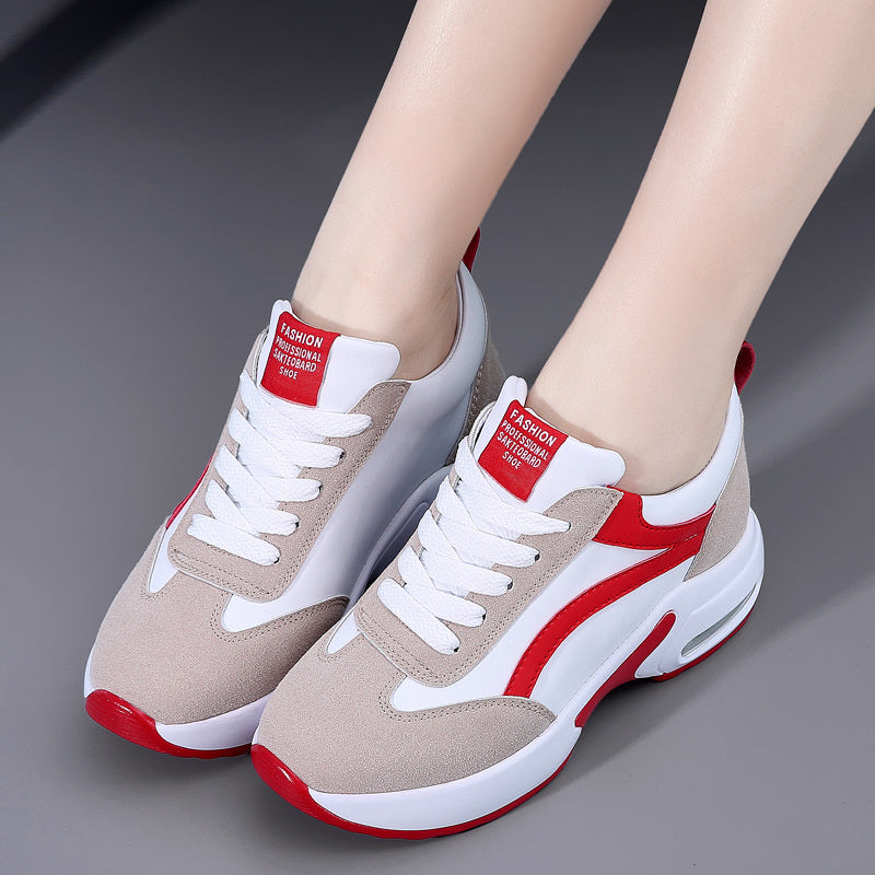 Women's All-match Sports Travel Casual Wedge Genuine Leather Elevator White Shoes