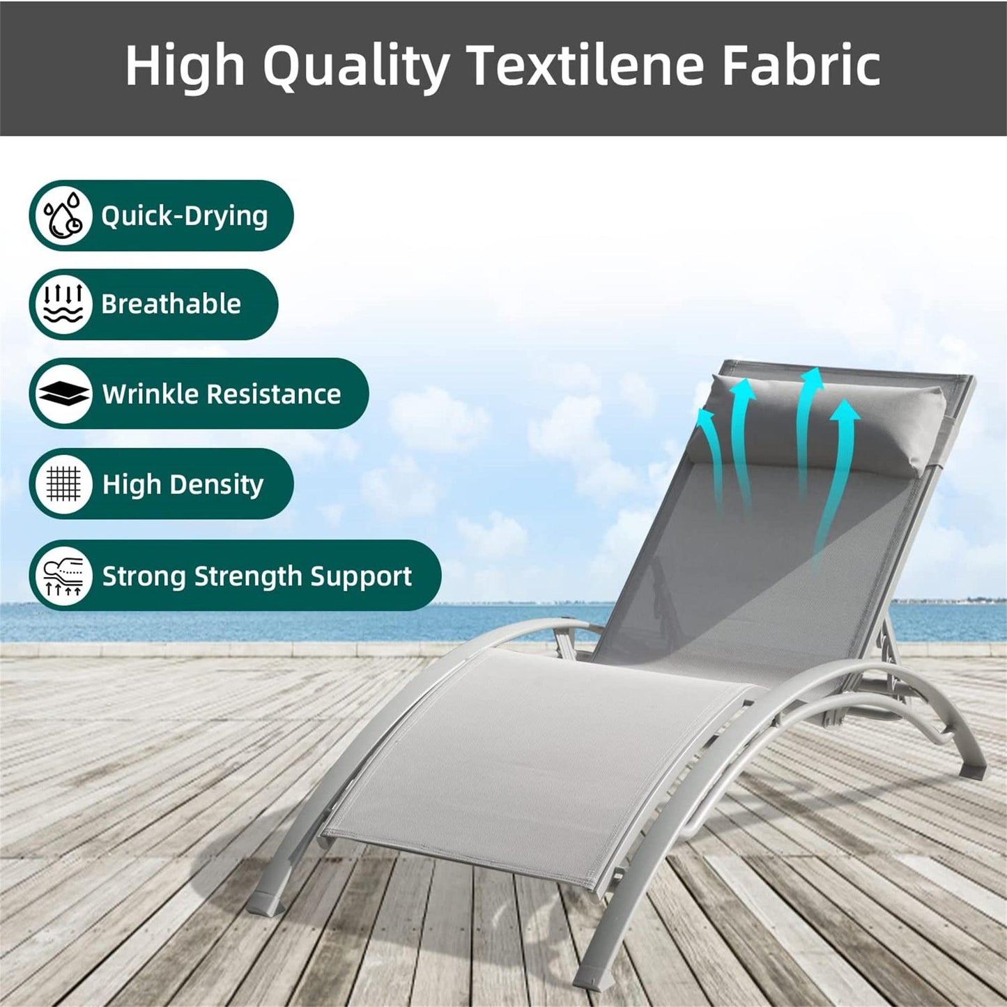 Patio Recliner Chairs with Adjustable Backrest and Removable Pillow for Indoor&Outdoor Beach Pool Sunbathing Lawn