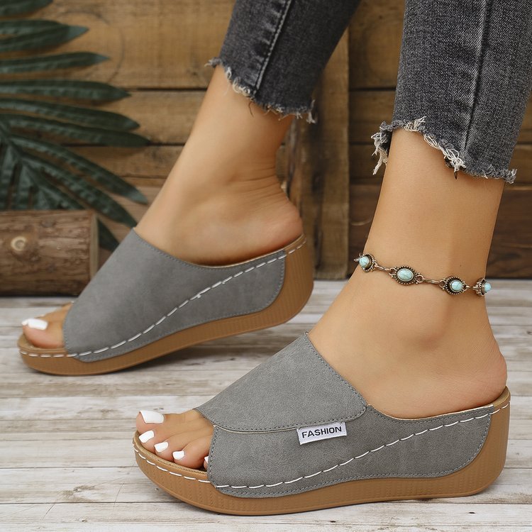 Plus Size Platform Casual Slippers Women's Stylish Peep Toe Wedge Slippers