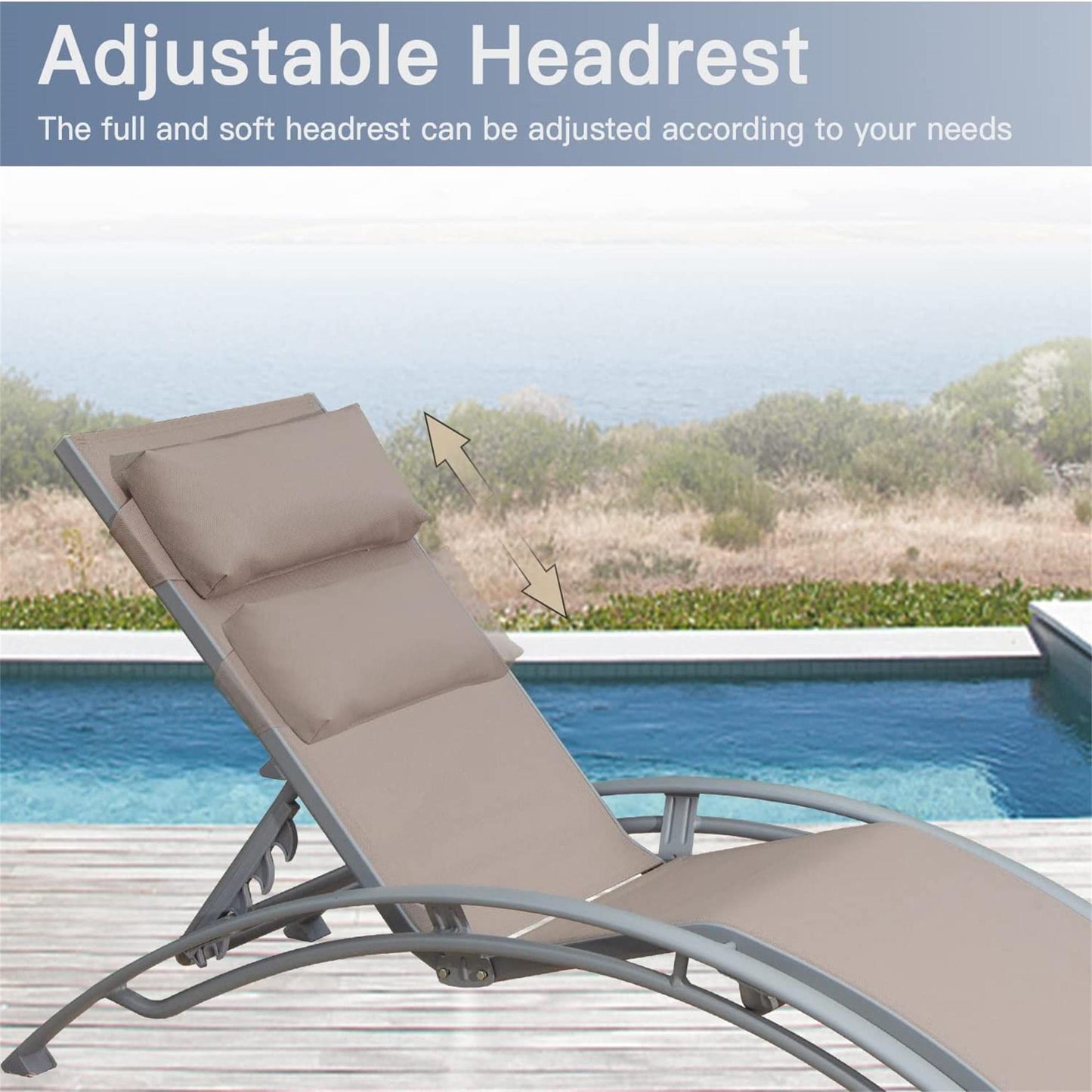 Patio Recliner Chairs with Adjustable Backrest and Removable Pillow for Indoor&Outdoor Beach Pool Sunbathing Lawn