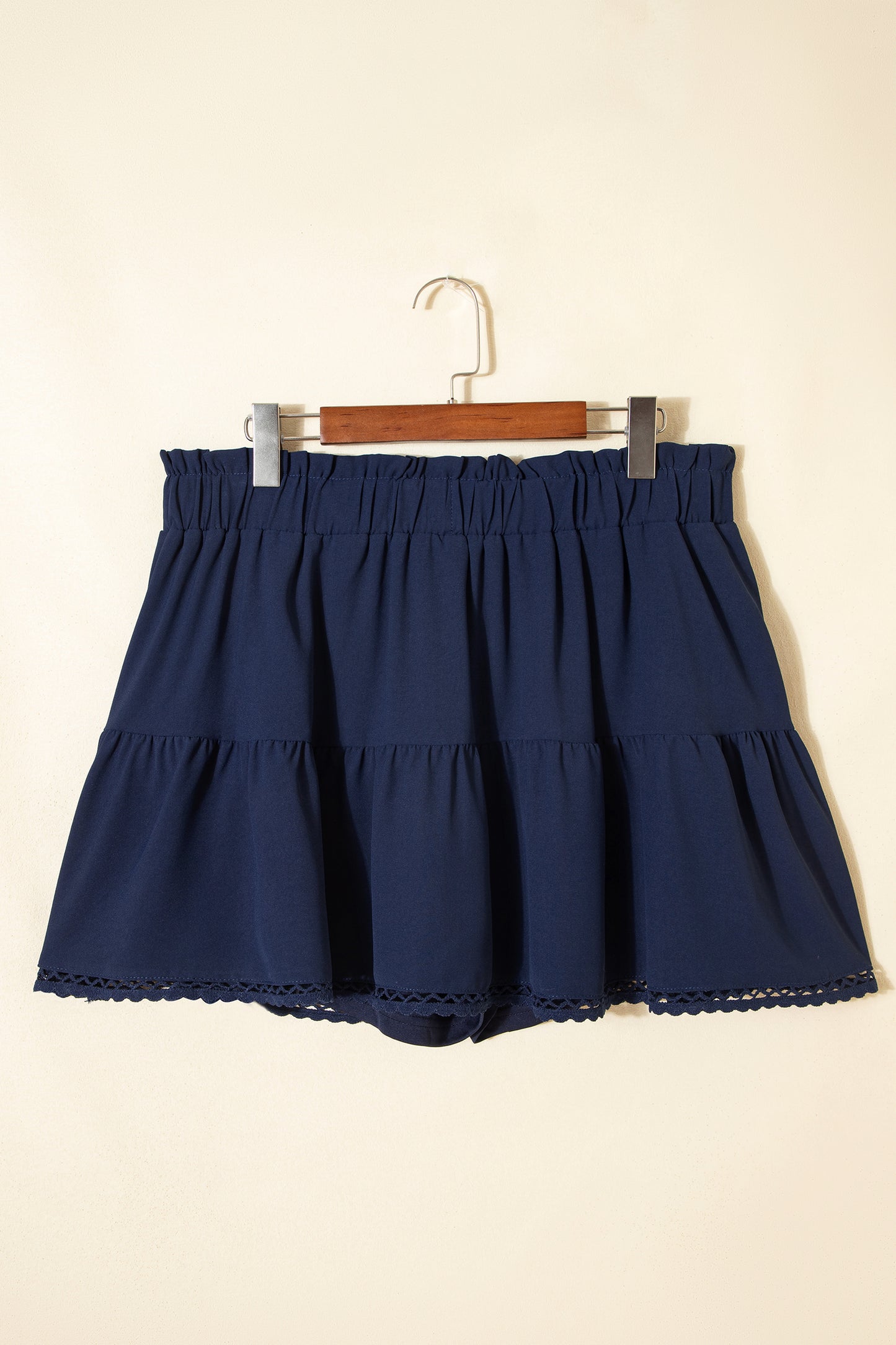 Parchment Plus Size Frilled Elastic Waist Lace Trim Boho Ruffled Shorts